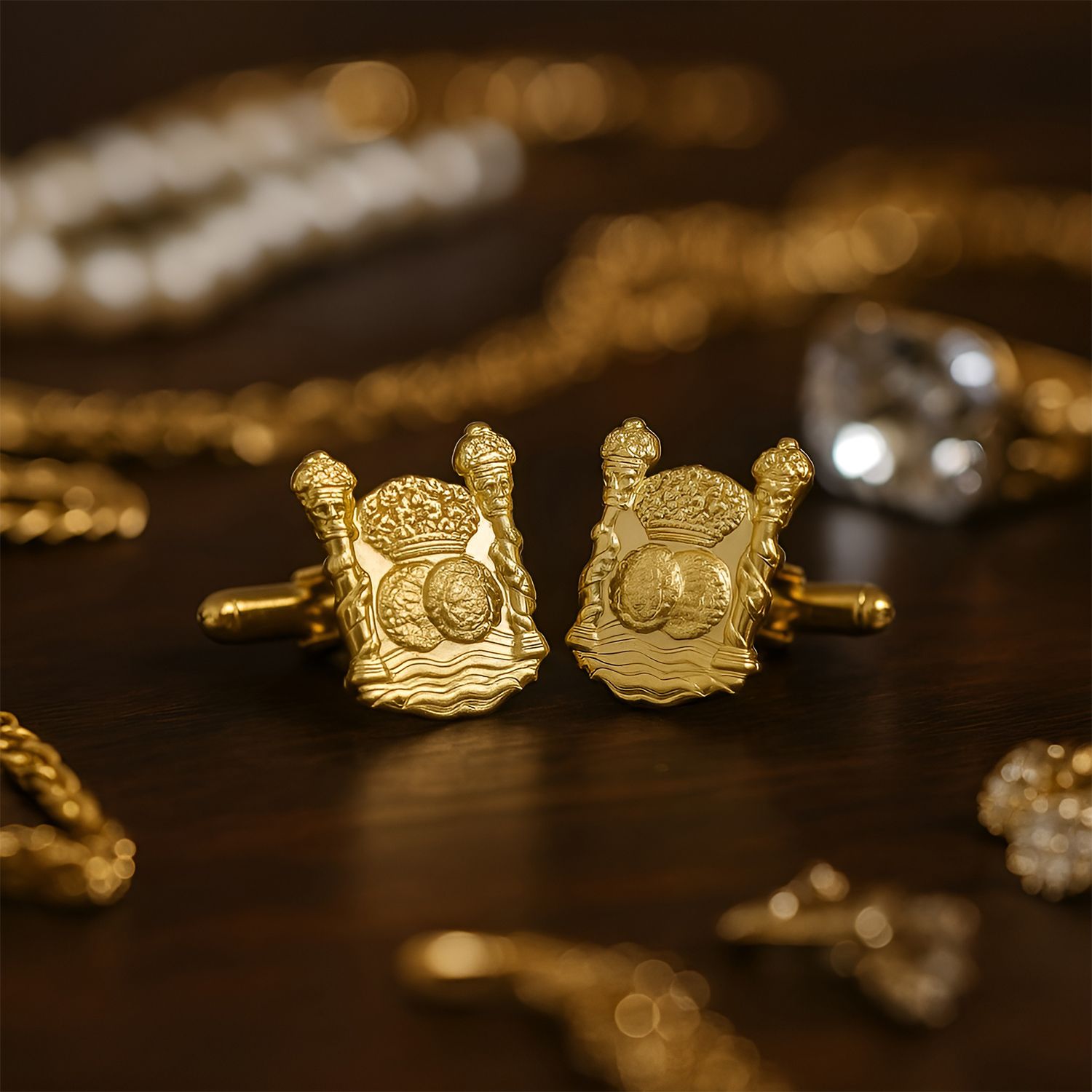 Gemelos de Camisa Columnario Español — Edición Moneda Antigua Oro