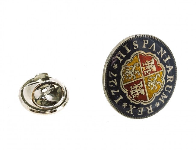Pin de Solapa Moneda Réplica Pintada a Mano 1 Real Español Felipe V Escudo - BlasdeLezo